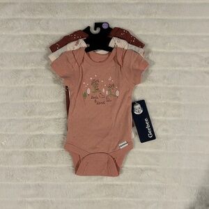 Gerber Pink Bodysuit Set Soft Cotton Short Sleeve